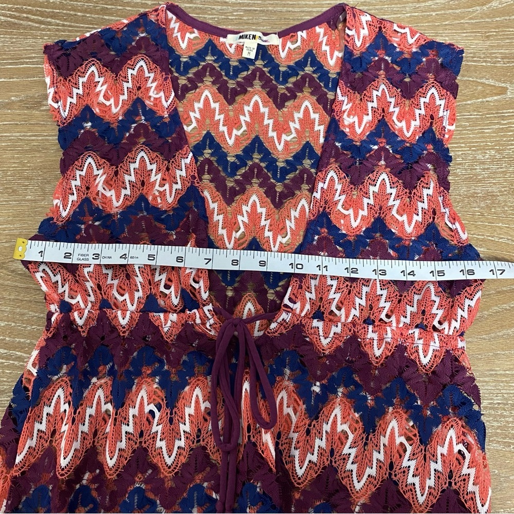 Miken Swim Cover Up Dress Women’s Size M Chevron Crochet Open Knit Drawstring - Picture 6 of 11